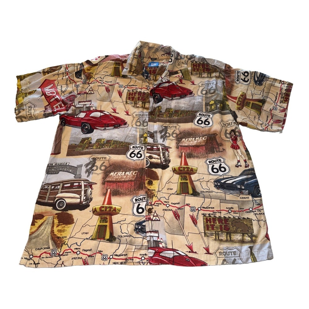 Vintage David Carey Mens Original Classic Cars Map Route 66 Shirt Sz XL